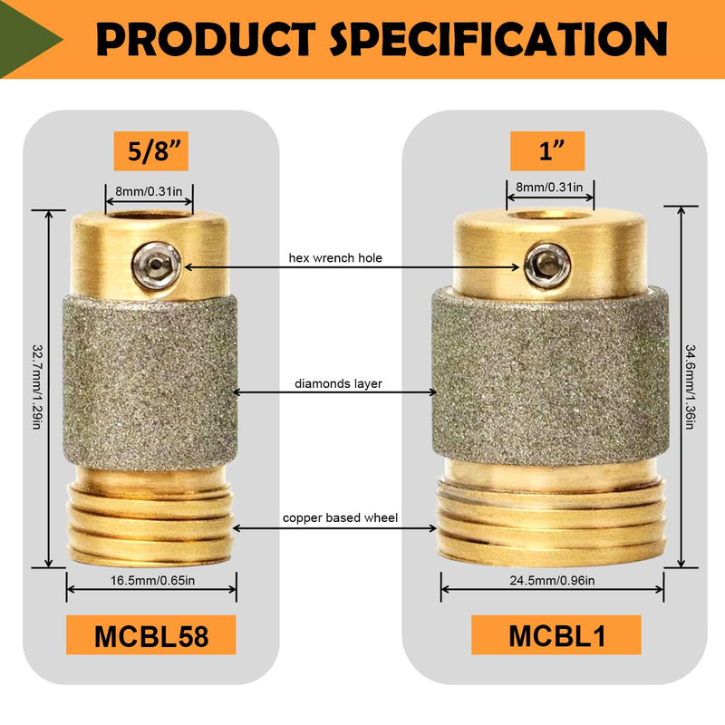 [Australia - AusPower] - MCBL1 Diamond Grinding Bit 1" Brass Core Abrasive Wheel Automatic Water Feeding Stained Glass Grinder Head Making Tool Standard Spare Parts (1 Inch) MCBL1 