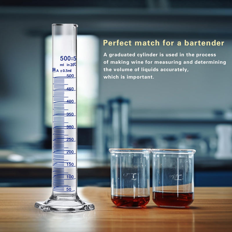 Thick Glass Graduated Cylinder Measuring Liquid Lab Hexagon Base Cylinders Come with Glass Dropper (Glass, 500ML)