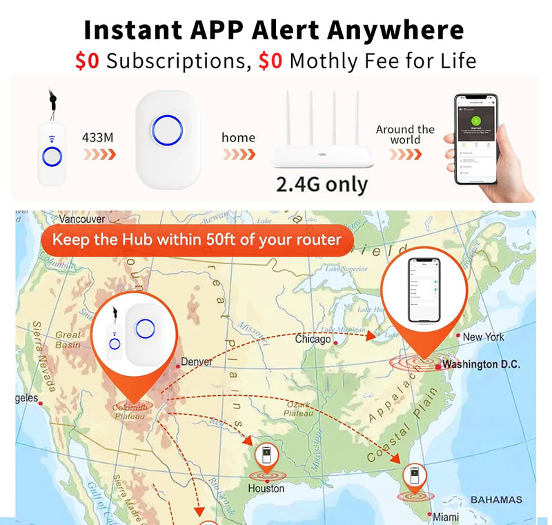 [Australia - AusPower] - WiFi Wireless Caregiver Pager Call Button for Elderly at Home, App Control Medical Alert System for Seniors Patients Disabled Monitoring, Home Nursing Care Facility Use (Only Supports 2.4GHz WiFi) 2Call Buttons + 1 Receivers 