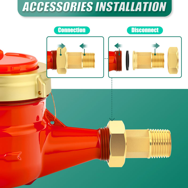 [Australia - AusPower] - Hot Water Meter, 3/4" NPT Thread Couplings, with Brass Coupling Pipe Fitting, Horizontal Install, for use in Home hot Water Systems 