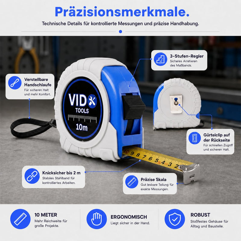 Tape Measure 10 m Robust Tape Measure Precise Tape Measure for Professionals and Hobby Craftsmen Measuring Tape