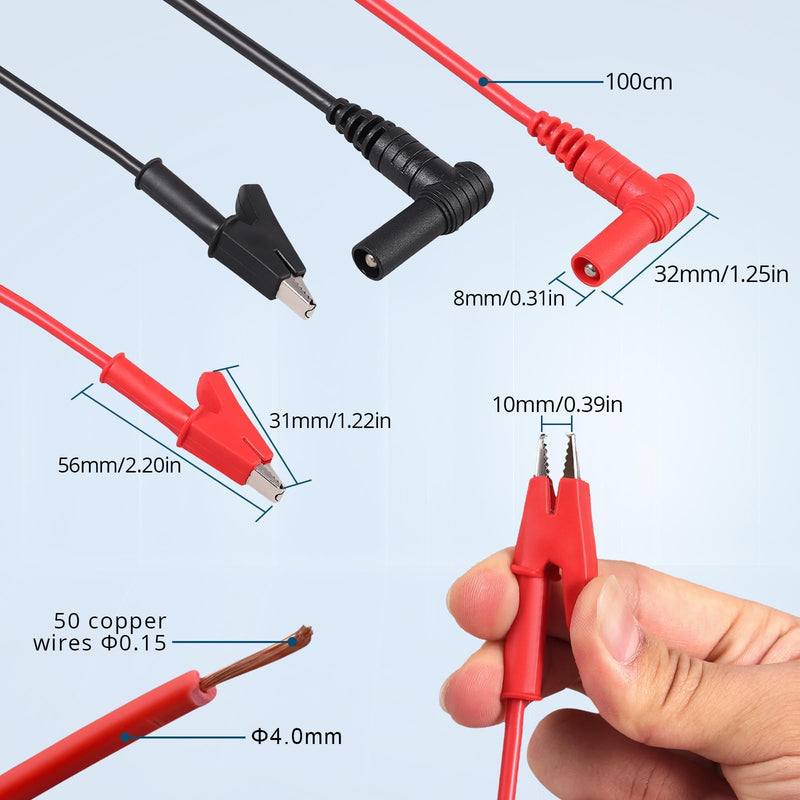 [Australia - AusPower] - 1 Pair Banana Plug to Alligator Clip Test Lead Cable,100cm/3.28ft,15A Rated Current,1000V Max Voltage,Electronic Test Lead for Multimeter Electrical Testing 