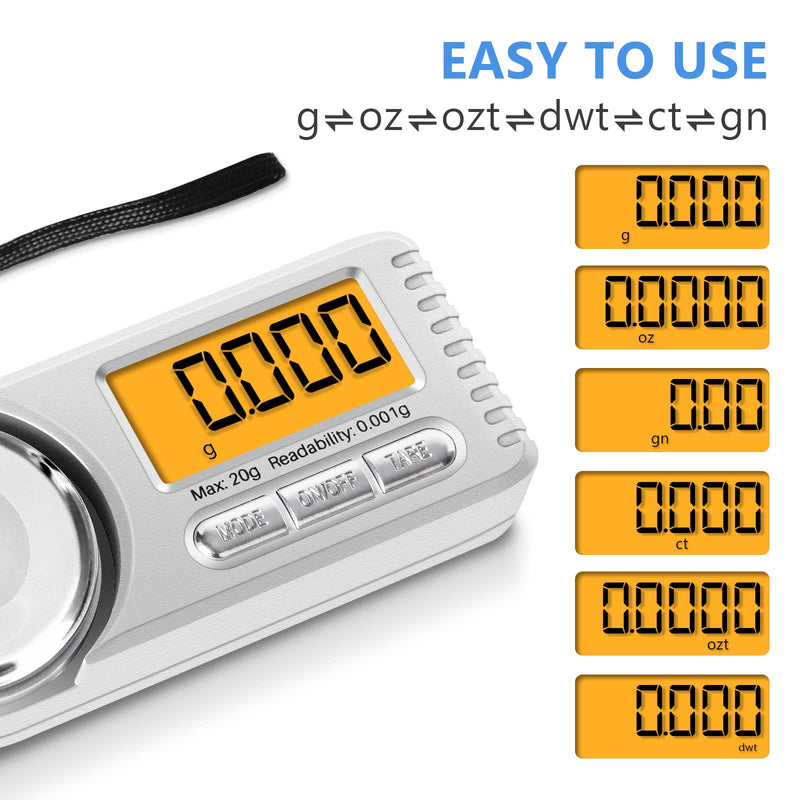 THINKSCALE Digital Milligram Scale, 20g x 0.001g Mini High Precision Mg Scale with LCD Display, Tare, 6 Units Portable Jewelry Scale, Micro Gram Scale for Powder Medicine, Gold, Gem, Reloading