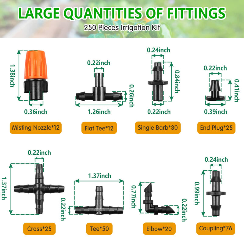 [Australia - AusPower] - 250 Pcs Drip Irrigation Fittings Kit for 1/4" Tubing?Gardrip 1/4 Inch Drip Irrigation Barbed Connectors (Nozzles, Nozzle Tees, Single Barbs, Couplings, Tees, Elbows, Plugs, Crosses) for Garden Systems Complete Kit with Box-250P 