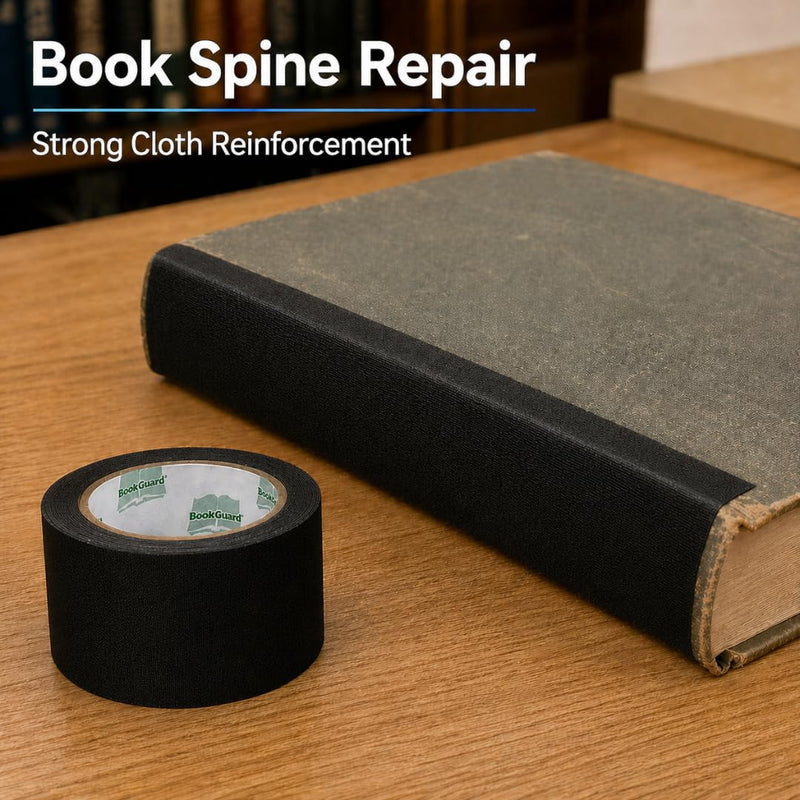 BookGuard Book Binding Tape, 3 Inch Black Flexible Cloth Spine Repair Tape for Library Binding, Book Spines, Hinges, Covers, Bibles, Hymnals, Libraries, Schools, 15 Yard Roll 3" Wide 1