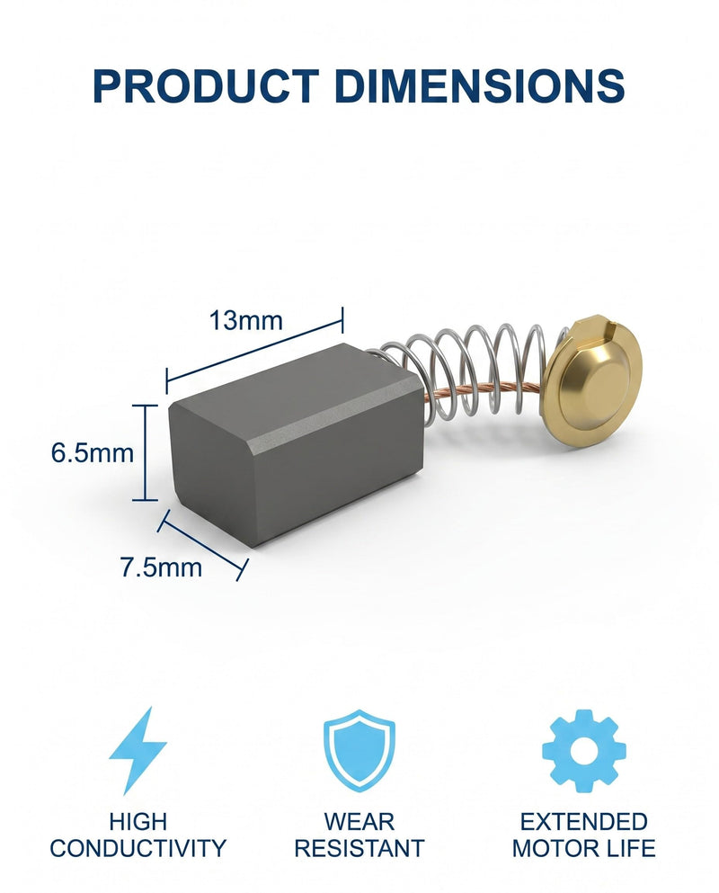 Angle grinder carbon brushes, 10 pcs., 6.5x7.5x13mm spare part, avoids contact resistance for smooth start-up and protects the commutator during continuous use.