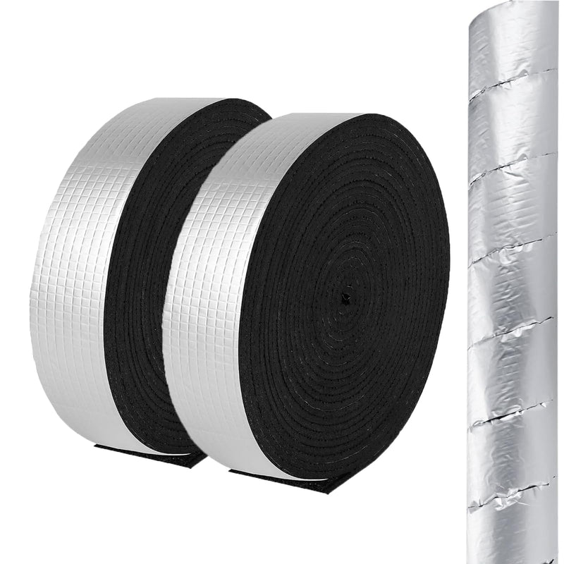 2 Roll Pipe Insulation Wrap,Aluminum Foil Pipe Insulation Foam Tape Self Adhesive Insulation Wrap for Indoor Outdoor Cold Hot Water Pipes Winter Freeze Protection (2" Wide X 32.8 Ft Long) 2