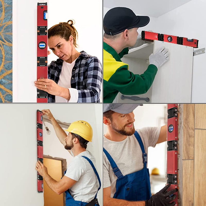 [Australia - AusPower] - Foldable Level Measuring Tool, Aluminum Alloy Leveler Tool, 28in Multifunction Multi Angle Woodworking Accurate Magnetic 4 Level Bubbles 