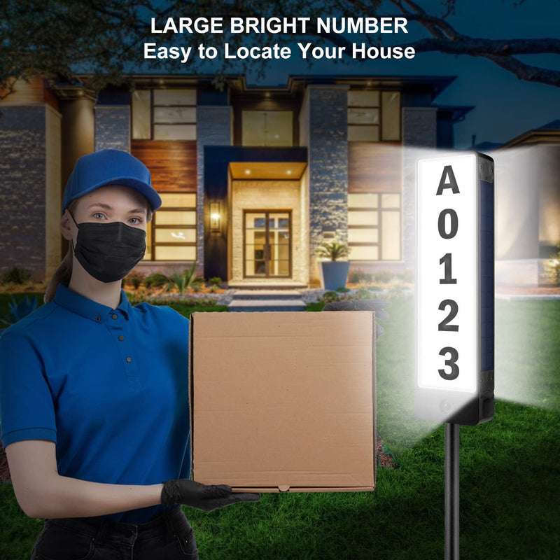 T-SUN Solar Address Signs for Yard Vertical LED House Numbers for Outside - IP65 Waterproof Warm/Cold White Outdoor House Plaque for Yard - Illuminated Lighted Address Markers Driveway Home Street Ground Mount 3000K/6000K