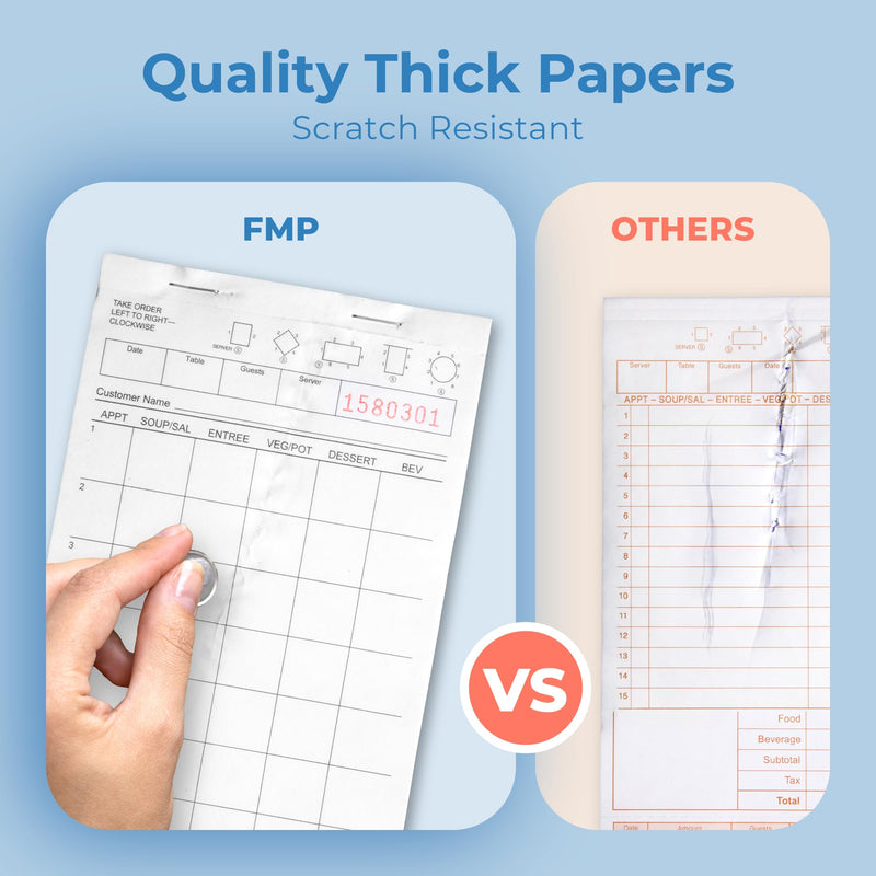 [Australia - AusPower] - FMP Brands Server Note Pads Paper, Guest Check Books, Total 500 Sheets, 5 Pads, 100 Sheets/Pad, Guest Check Pads, Order Pads for Servers, Waitress Notepads for Restaurant, Bar, Cafe, Diners White - Checkers 