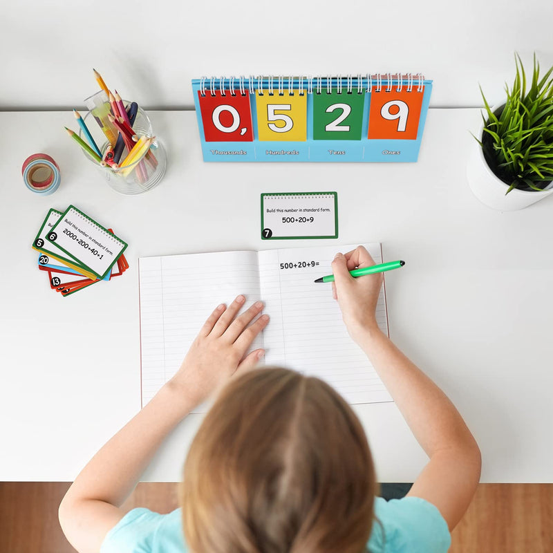 [Australia - AusPower] - Student Place Value Flip Chart - Math Manipulatives K-3 for Elementary Classroom - Double-Sided with Whole Numbers and Base Ten Blocks 3.9"×8.3" 