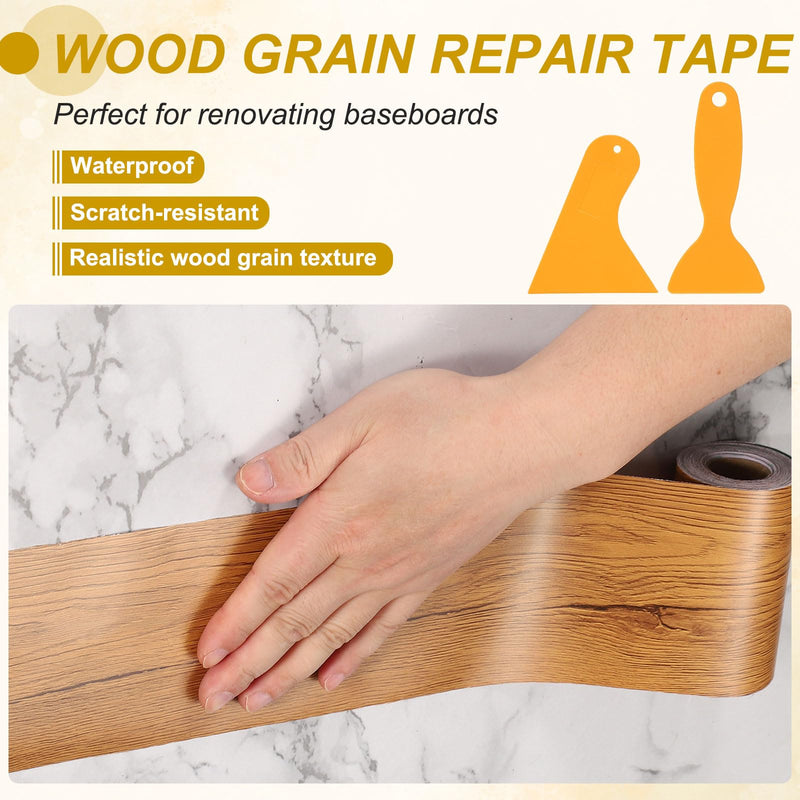 PATIKIL Wood Grain Repair Tape, 12" x 33' Self Adhesive Realistic Wood Tape with Scraper Durable Repair Patch for Furniture Floor Window Door Table DIY Home Decor, Cherry Wood 12"x33'