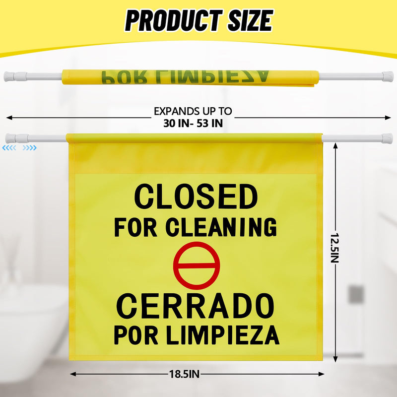 CroBlissful Restroom Closed for Cleaning Sign English & Spanish 30'' to 53'' Yellow Hanging Doorway Safety Sign Commercial Products for Janitors Bathroom Restaurant Maintenance Hotel Office Hospital 1