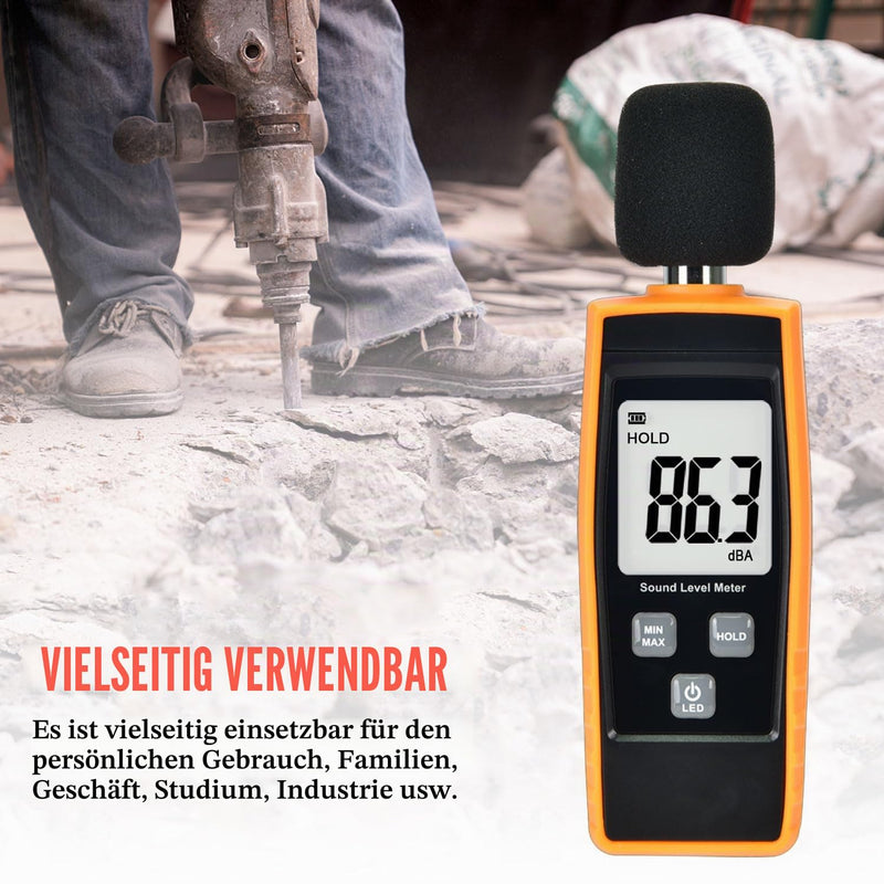 Handheld Sound Level Meter 30~130dB Decibel Noise Meter with Backlight Digital LCD Display for Indoor Outdoor Max/Min/Hold Function Black & Yellow