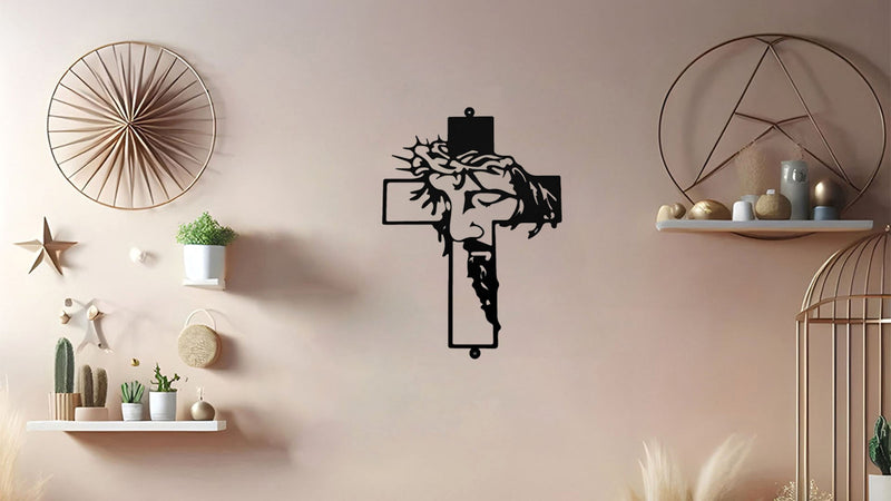 Goodangie00 Black Jesus Wall Cross Decor - 11.8" Metal Crucifix Wall Art Christian Hanging Decoration for Home Living Room, Church, Entryway, Prayer Room, Blessed Religious Easter Gift Black A