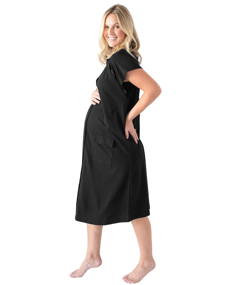 [Australia - AusPower] - Kindred Bravely Universal Labor and Delivery Gown for Hospital | 3 in 1 Labor & Delivery Gowns, Postpartum Pajamas Standard S/M/L (fits baby bumps up to 45 in) Black 