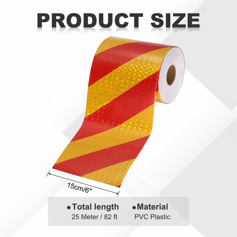 MECCANIXITY Reflective Tape, 6 Inch x 82 ft Warning Safety Sticker Night Reflectors Self-Adhesive Trailer Reflector Twill Tape for Cars Trucks Trailer, Yellow Red 6 Inch x 82 Feet