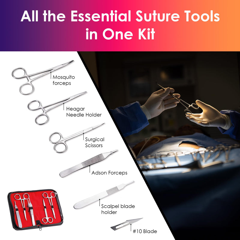 [Australia - AusPower] - Suture Practice Kit + Suturing Course for Medical Students, Silicone Suture Pad, 14 Pre-Cut Wounds, Tools & Sutures, Stitching Kit De Sutura Nurse Vet Supplies Med School Essentials 