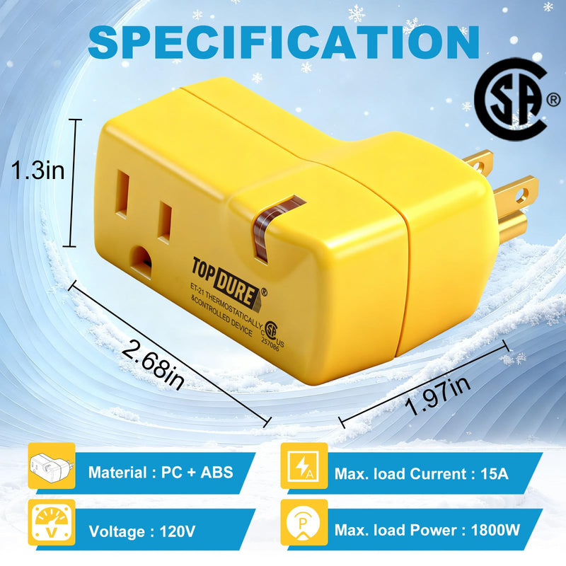 Thermostat Plug Outlet for Heat Cables, Temperature Controlled Outlet with Auto On at 38℉/Off at 50℉, Ideal for Pipes, Greenhouses, Well Houses, 3pcs 21-3