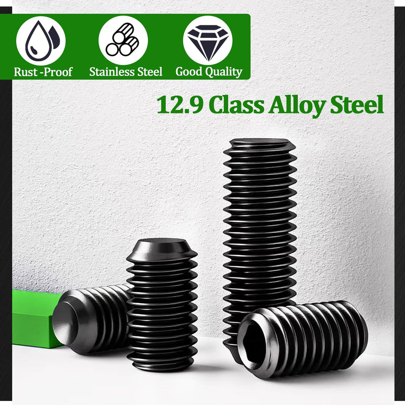 [Australia - AusPower] - 535PCS Set Screw Assortment Kit Metric + SAE 26 Size 12.9 Class Alloy Steel Grub Screw Internal Hex Drive Cup-Point Allen Screws Set M3 to M8 and 1/8-40 to 5/16-18 Black 535pcs 