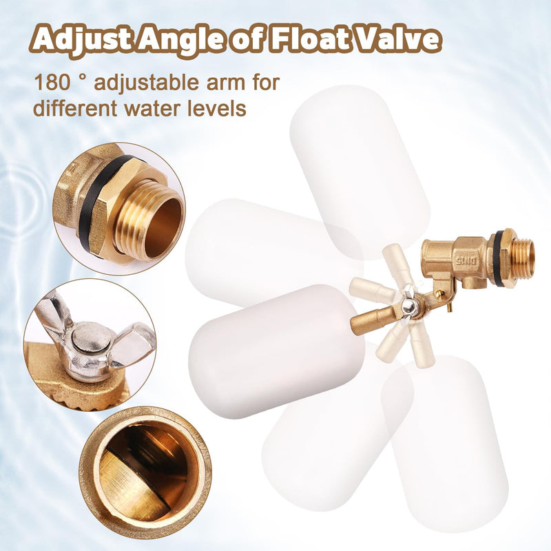 Water Float Valve 1/2 inch, Brass Float Ball Valve with Adjustable Arm, Automatic Fill and Water Level Control Valve for Water Trough,Fountains,Water Tank,Ponds,Pool,Aquariums