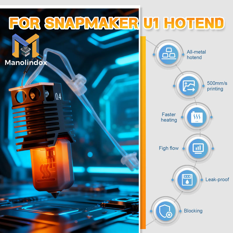 [Australia - AusPower] - 2Pcs 0.4mm U1 Hotend for Snapmaker U1 Hotend 24V 48W Ceramic Heating Block, with Brush and Cleaning Needle Silicone Socks and Kit Tools 