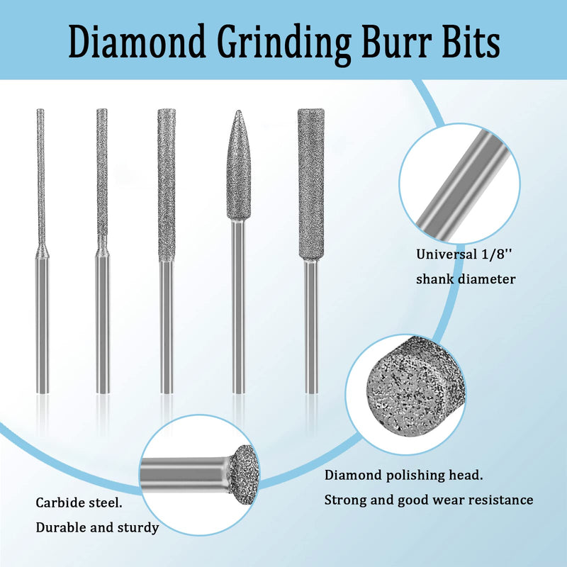 [Australia - AusPower] - Stone Carving Set Diamond Burr Bits Compatible with Dremel, 11PCS Polishing Kits Rotary Tools Small Long Cone Accessories with 1/8 Shank For Carving, Engraving, Grinding, Stone, Rocks, Jewelry, Glass 0.5-6mm burr head 1/8'' shank 