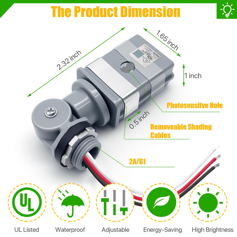 [Australia - AusPower] - 2 Pack Waterproof Photocell Sensors for Outdoor Lights, 120V AC 50/60Hz Photocells with 16-Gauge Wire & Swivel Mount, Dusk to Dawn Photoelectric Switch for Backyard, Barns & Outdoor Lighting 2 