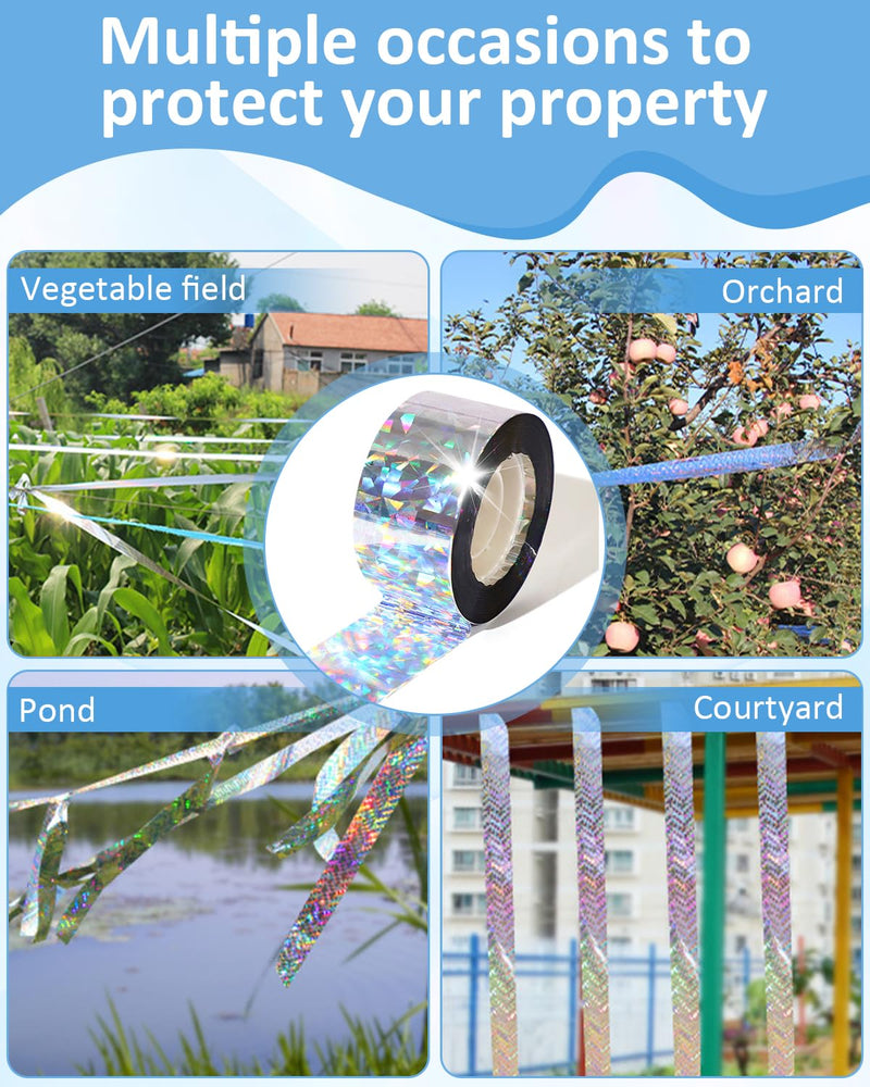 2×502 Ft Bird Scare Tape Ribbon, Double Sided Holographic Flash Reflective Bird Tape, Deterrent Visual Audible Bird Repellent Devices for Outdoor, Garden, Balcony (Irregular) Irregular