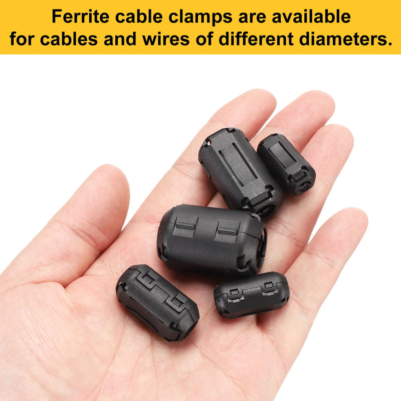 QUARKZMAN 30pcs 5 Sizes Clip-on Ferrite Ring Core, Ferrite Bead EMI RFI Noise Cable Clip for 3.5mm/5mm/7mm/9mm/13mm Diameter Cable, Black 30