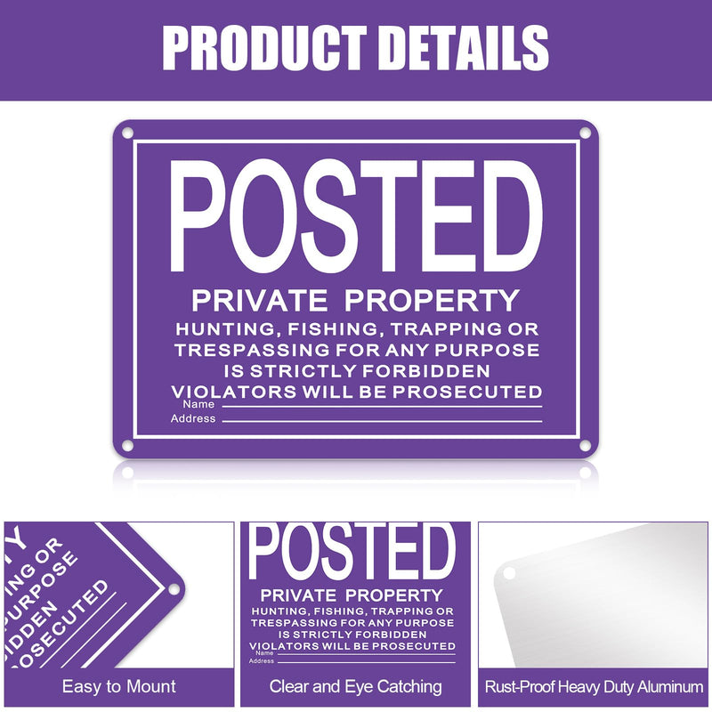 Tandefio 8 Pcs No Trespassing Signs Private Property-10x14 Inches Rust-Free Aluminum Signs-UV Printed, Reflective, Weatherproof for Outdoor,Indoor Use,Purple Purple 10 x 14 Inches Horizontal