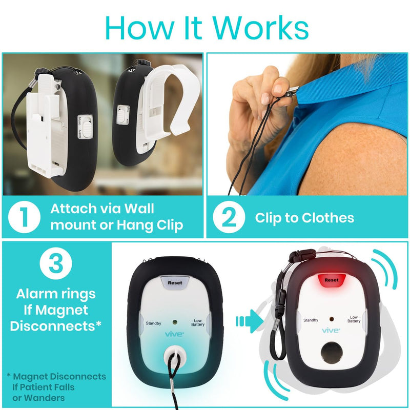 [Australia - AusPower] - Vive Magnet Pull Cord Chair Alarm for Elderly Adults - Bed Alarm - Fall Prevention for Elderly Dementia Patients - String Exit Alert Detection for Caregivers Monitoring Seniors - Batteries Included White 