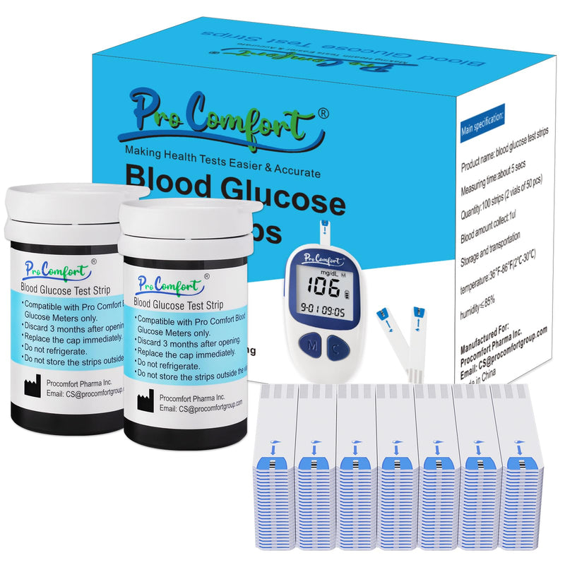 [Australia - AusPower] - Blood Glucose Test Strips for Diabetes 100 Count Blood Sugar Test Strip, Used with Pro Comfort Glucose Monitor Only, No Coding 