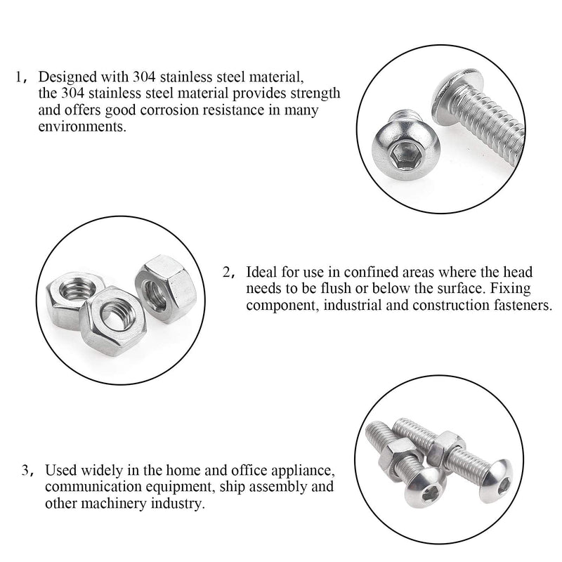 [Australia - AusPower] - DYWISHKEY 100 Pieces M5 x 20mm/25mm/30mm/35mm/40mm Stainless Steel 304 Hex Button Head Cap Bolts and Nuts Kit 