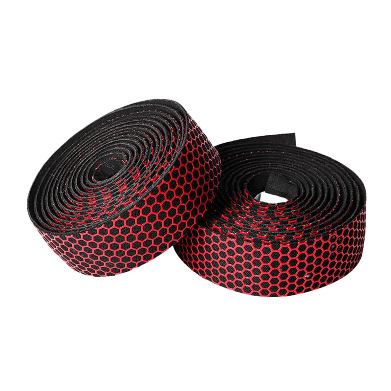Bike Handlebar Tape，Pu+Eva Bar Road Bike Tape，Honeycomb Silicone Anti-Slip Grip Wrap，2 Rolls Per Set（Red）