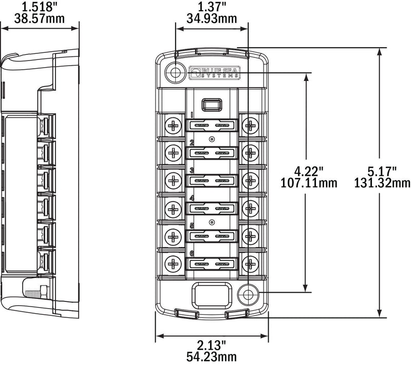 [Australia - AusPower] - Blue Sea Systems 5035 ST Blade Fuse Block - Six Independent Circuits with Cover, 100 Amps 6 Circuit Independent 