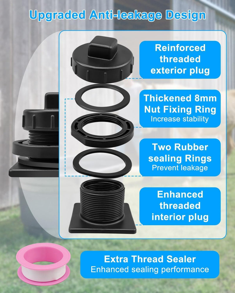 [Australia - AusPower] - Stock Tank Drain Plug Kit Compatible with Rubbermaid Commercial 50 70 100 150 300 Gallon Stock Tanks, Stock Tank Plug Replaces FG424300BLA FG424288BLA, Stock Tank Float Valve Drain Replacement 2 packs 