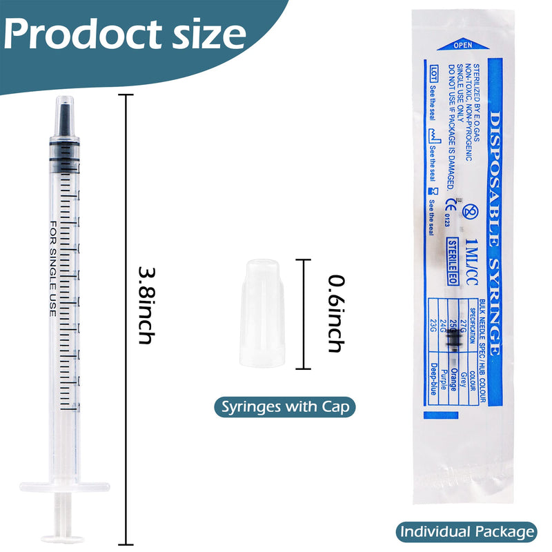 [Australia - AusPower] - 50 Pieces 1ml Plastic Syringes with Caps without Needle Colostrum Syringe for Refilling and Measuring Liquids, Scientific Labs, Plant Watering, Pet Feeding Pack of 50 