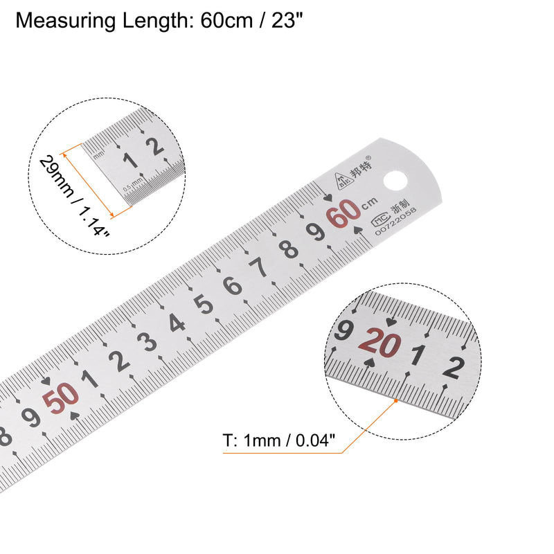 HARFINGTON 2pcs Stainless Steel Ruler 24-inch/60cm Metal Rulers 1.14" Wide, Inch and Metric Graduation Straight Edge Measuring Tool 600x29x1mm 2