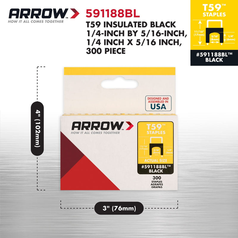 [Australia - AusPower] - Arrow 591188BL T59 Insulated Black 1/4-Inch by 5/16-Inch, 5/16, 300 Count 