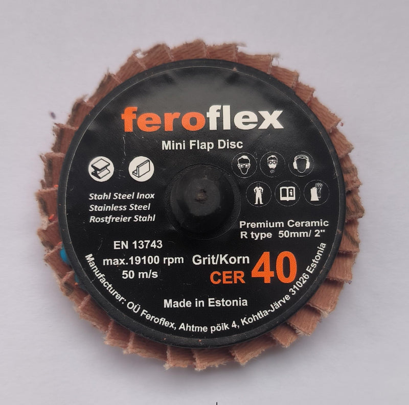 [Australia - AusPower] - Set of 20 Feroflex Mini Serrated Discs Professional Quality 2 Inch 50 mm, Grit 40, Premium Ceramic for Metal, Stainless Steel, Rust, Steel Slat Discs Sanding Disc (Grit 40, 20) + Disc Pad Holder 6 mm Grain 40 