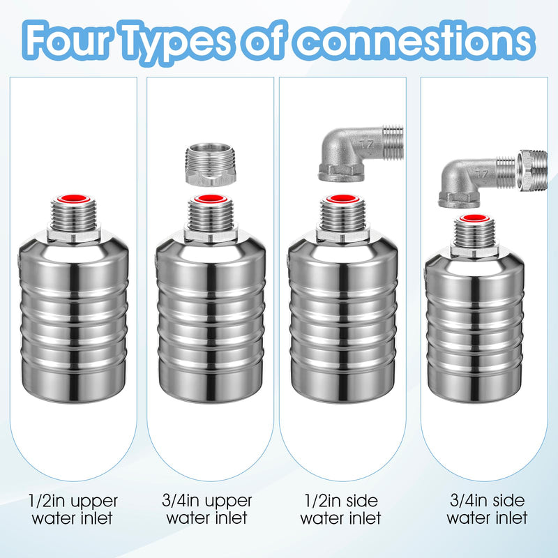 [Australia - AusPower] - 2 Pack Water Float Valve 1/2" to 3/4'' Auto Shut off Water Tank Float Valve 304 Stainless Steel Fully Automatic Level Control for Pool, Livestock Troughs 