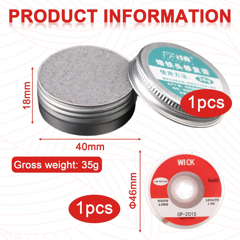 1 x Soldering Tip Cleaner, Soldering Tips Reactivator, Lead-Free, with 2 mm x 1.5 m Desoldering Wire, Gently Removes the Oxide Layer, Easy to Use, Small and Portable (30 G)