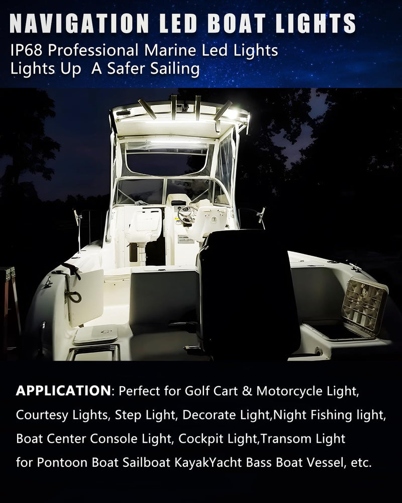 White Marine LED Boat Light Strip - Night Fishing Courtesy Deck Cockpit Lighting for Pontoon, Kayak, Motor, Bass Boat, Jet Ski - Trailer Interior/Exterior Waterproof IP68 - 12V 24inch 60cm 4 Pcs White 24 inch
