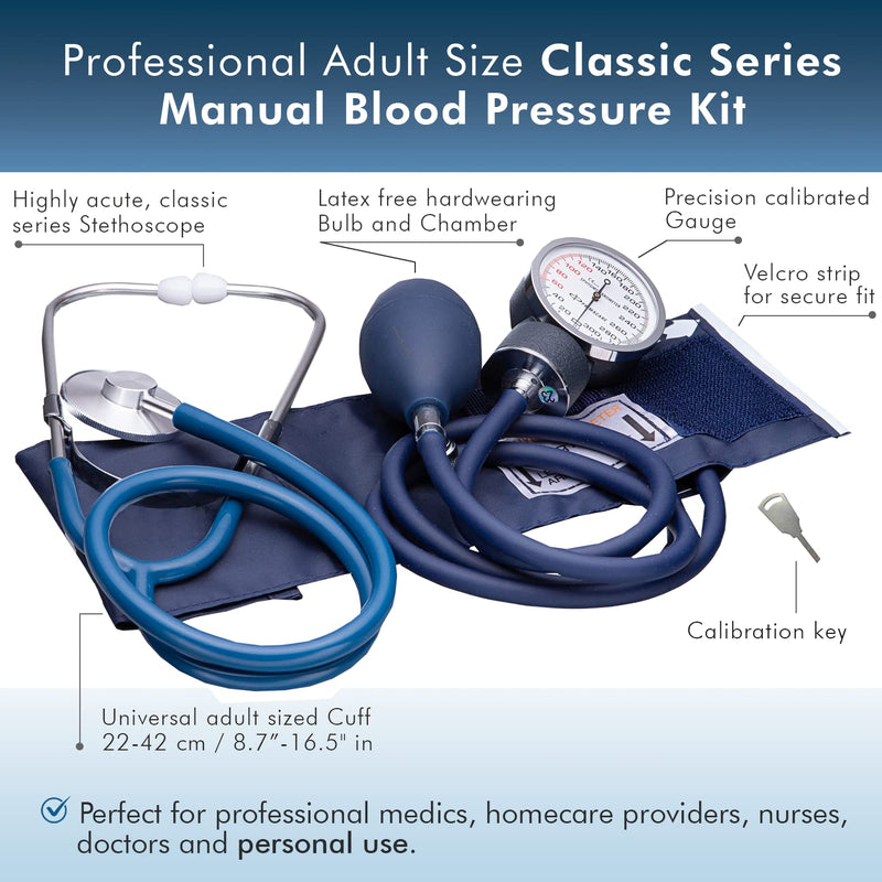 [Australia - AusPower] - NOVAMEDIC Adult Size Blue Manual Blood Pressure Machine and Stethoscope Kit, BP Monitor with Adjustable Upper Arm Cuff for Monitoring High Blood Pressure, Includes Carrying Case 