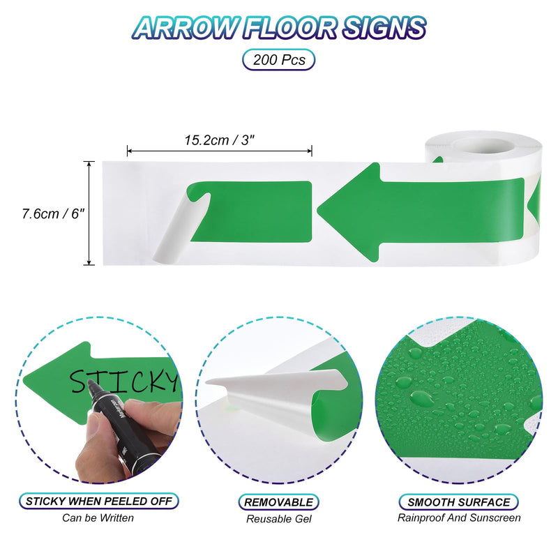 PATIKIL 200 PCS Adhesive Floor Marker Stickers, 3"x6" Arrow Directional Decals, Large for Classroom Warehouse, Fluorescent Green 3 x 6 inch