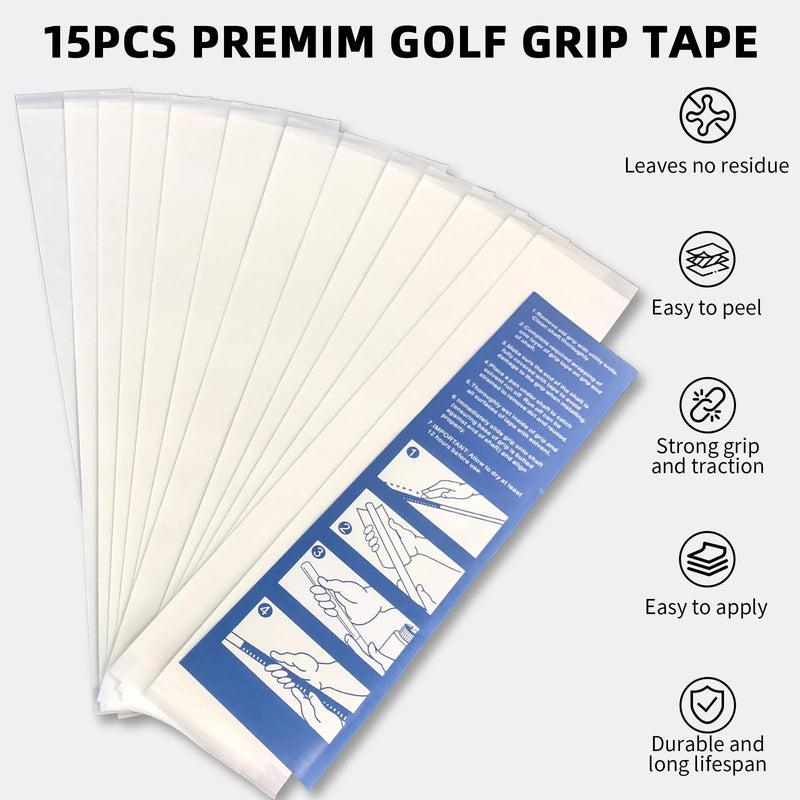 Crestgolf Professional Golf Grip Tape 1.2U Thick Adhesive, 2" x 10" Solvent Activated Double Sided Adhesive Strips for Regripping Golf Clubs 15PCS 2" x 10"（thickened）