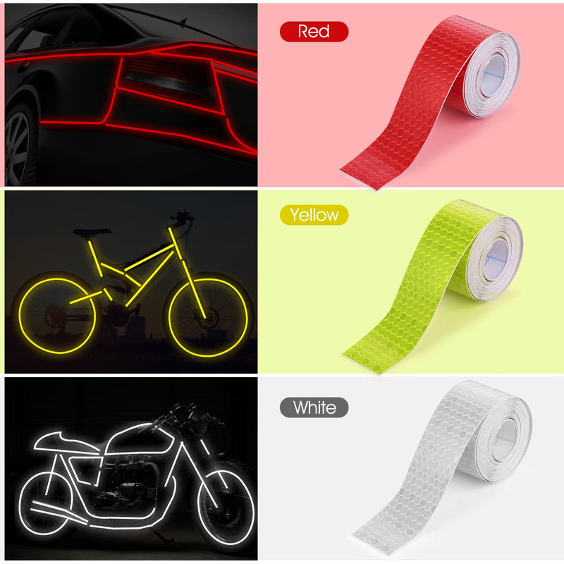 Abeillo 3 Rolls Reflective Tape Outdoor Waterproof Reflective Warning Tape Reflector Tape Night Safety Stickers Silver, Red, Yellow Reflective Tape for Trailer Bicycles Clothing (1 Inch x 30 Ft)
