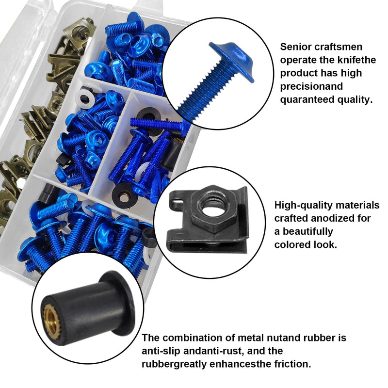 [Australia - AusPower] - 177pcs Fairing Bolt Kit, M5 M6 Motorcycle Windscreen Screws,Universal Motorcycle Fairing Screws, Aluminum Fasteners Fairing Bolts Nut Clips Kit, Fasteners Fixing Sportbike Bolts Fairing(blue) blue 