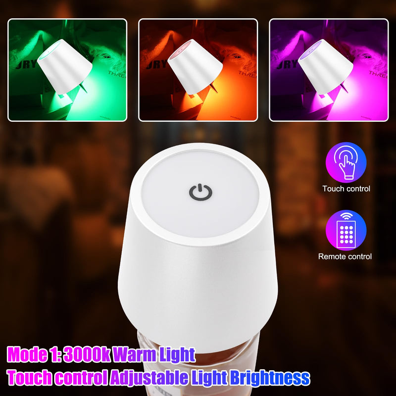 Wireless Bottle Lamp with Remote Control, Rechargeable RGB Wine Bottle with 3Modes Light Dimming, Waterproof Touch Lamp Head for Room, Bar, Restaurant and Party Decorations(RGB White) RGB White